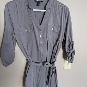 Gray Tommy Hilfiger Button-Up Belted Tunic